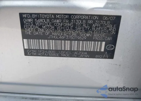 2007 Lexus Ls 460 L z USA, uszkodzony, nr VIN JTHGL46F375019629